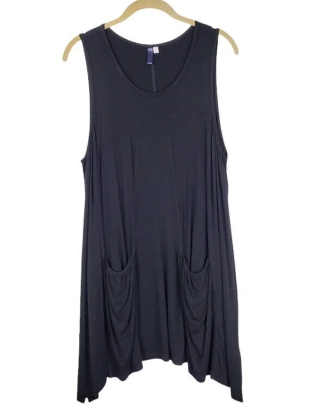 Heartstring Tunic Sleeveless Pocket Top Black Lagenlook Womens Size Large - Picture 1 of 8